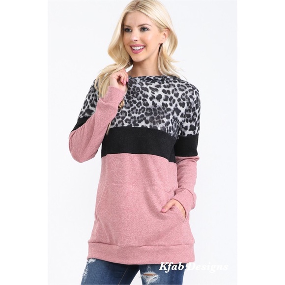 💗LAST 1! Leopard Color Block Soft Hoodie Top! - Picture 7 of 8